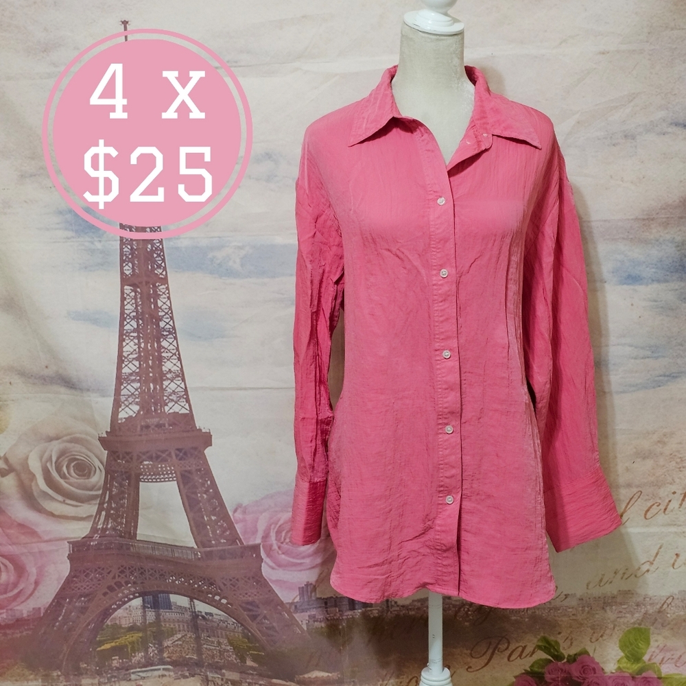 H&M Women's Pink Button-Up Shirt Sz L